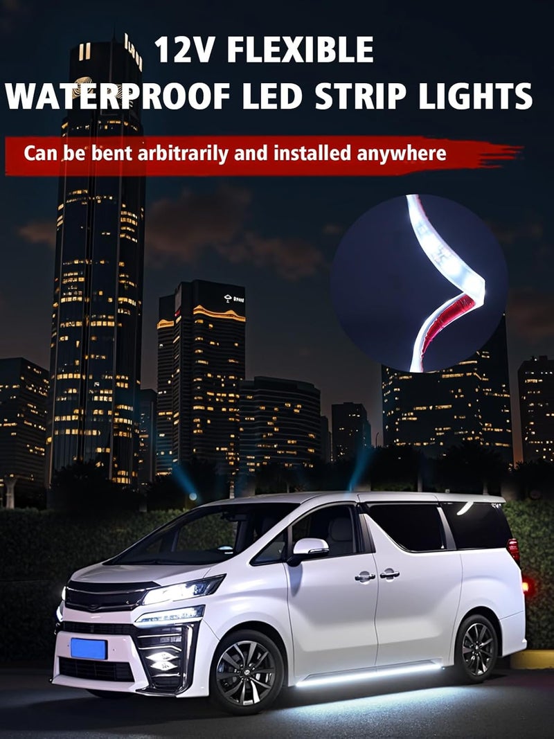 YM EBright 4Pcs Led Strip Lights for Car, 12inch Waterproof IP68 Car Underglow Strip Lights Decoration 18SMD 12V Led Interior Exterior Lights Strip for Cars Motorcycles Truck Golf Cart Boat - White - Image 4